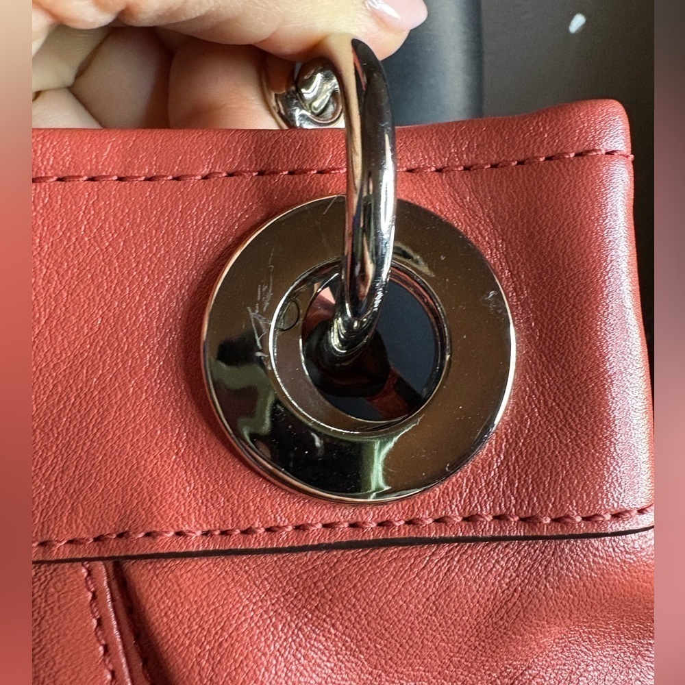 COACH women’s Coral salmon genuine leather crossbody purse NWOT silver hardware - Picture 12 of 13